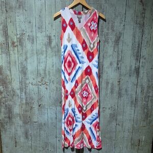 Chico's Geometric Maxi Dress - Red, Blue, Tan